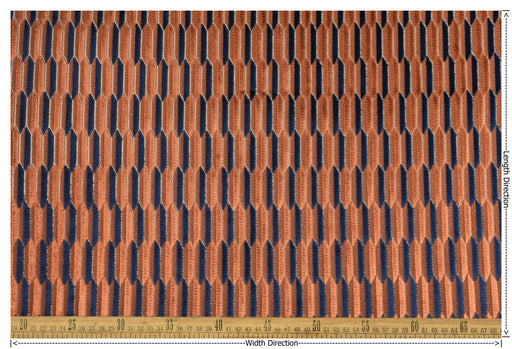 Heavy Weight Burnt Orange Blue Mid-Century Modern Striped Geometric Cut Velvet Upholstery Fabric For Chair|Durable Furniture Fabric For Sofa