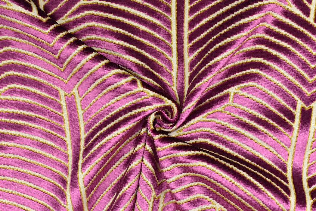 Heavy Weight Purple Magenta and Gold Geometric Cut Velvet Upholstery Fabric For Chair Pillow|High End Sofa Furniture Reupholstery Fabric