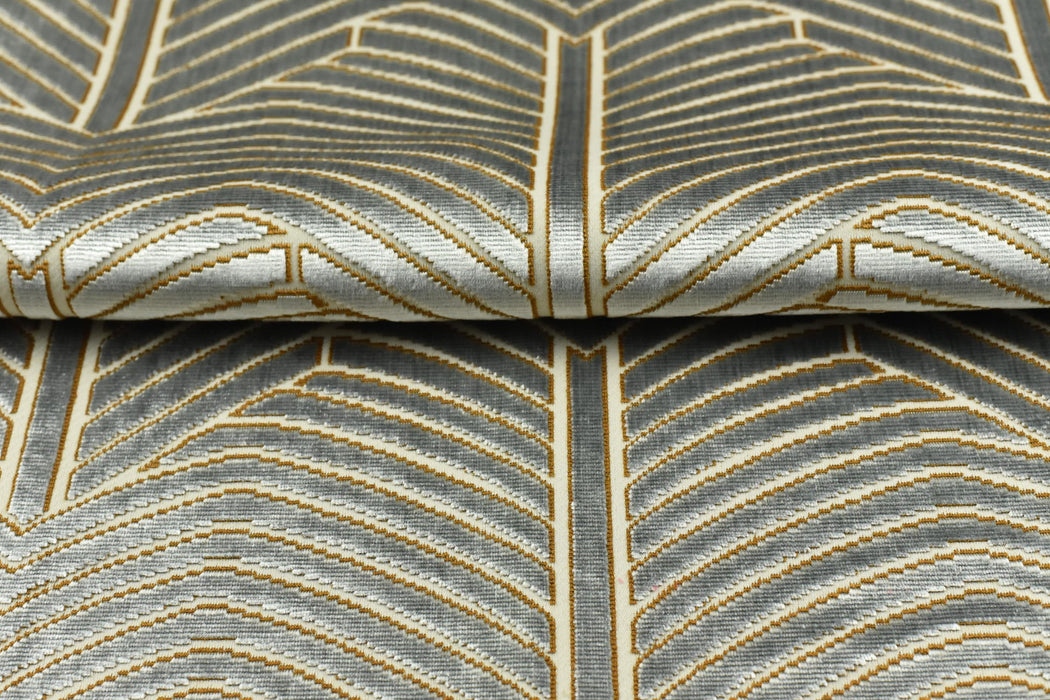 Heavy Weight Pale Blue and Gold Geometric Cut Velvet Upholstery Fabric For Chair Pillow|High End Sofa Furniture Reupholstery Fabric