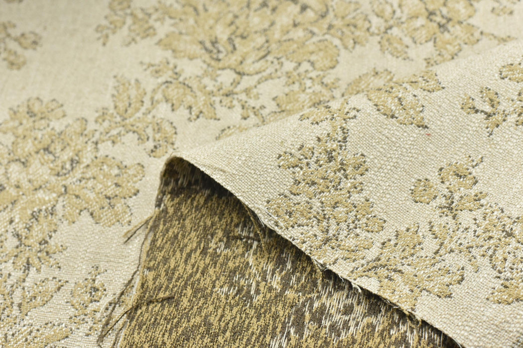 Heavy Weight Vintage Floral Linen Blend Upholstery Fabric|French Country Jacquard Fabric|Beige Taupe Floral Sofa Fabric|Antique Chair Fabric