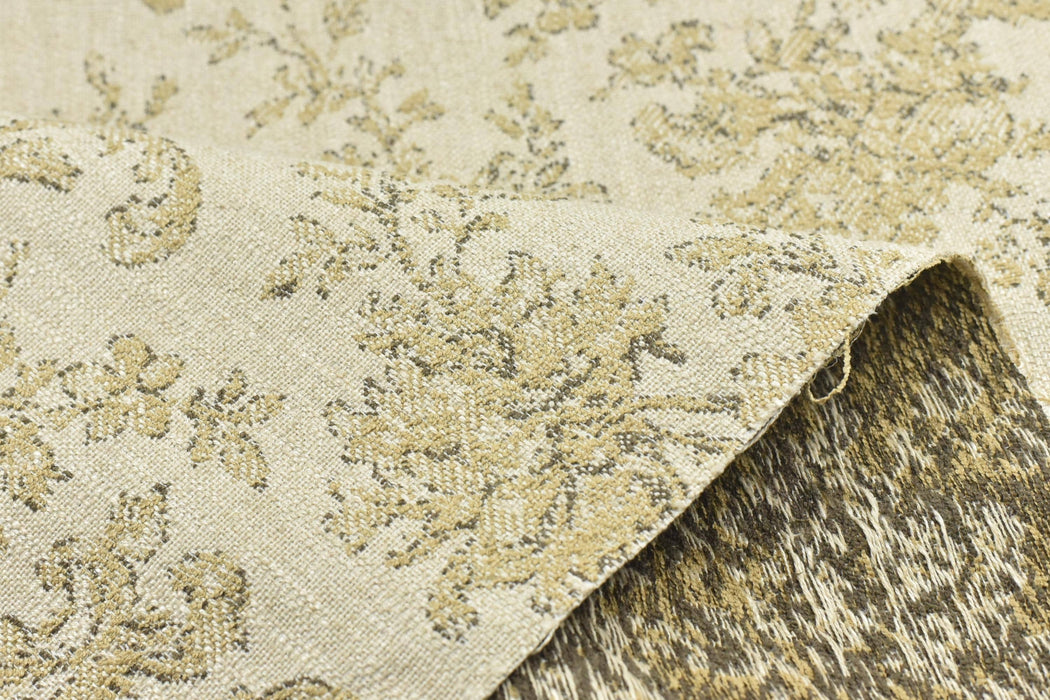 Heavy Weight Vintage Damask Floral Linen Blend Upholstery Fabric|Farmhouse Flower Fabric|Beige Taupe Floral Sofa Fabric|Antique Chair Fabric