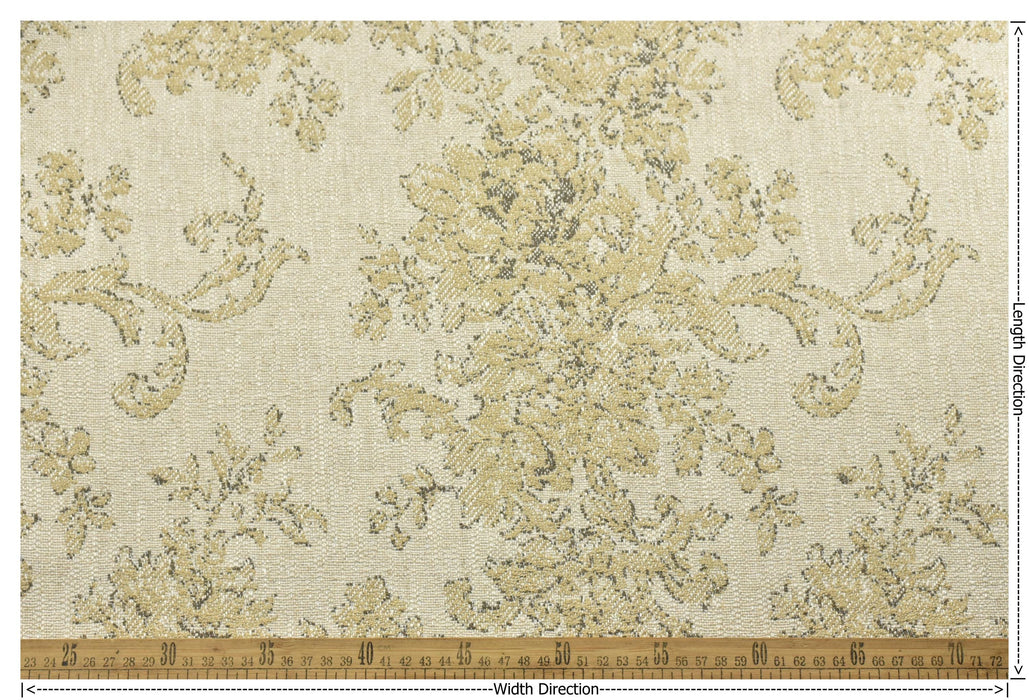 Heavy Weight Vintage Damask Floral Linen Blend Upholstery Fabric|Farmhouse Flower Fabric|Beige Taupe Floral Sofa Fabric|Antique Chair Fabric
