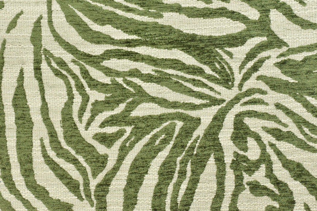 Designer Heavy Weight Green Cream Chenille Zebra Jacquard Textured Upholstery Fabric|Abstract Animal Skin Print Geometric Woven Decor Fabric