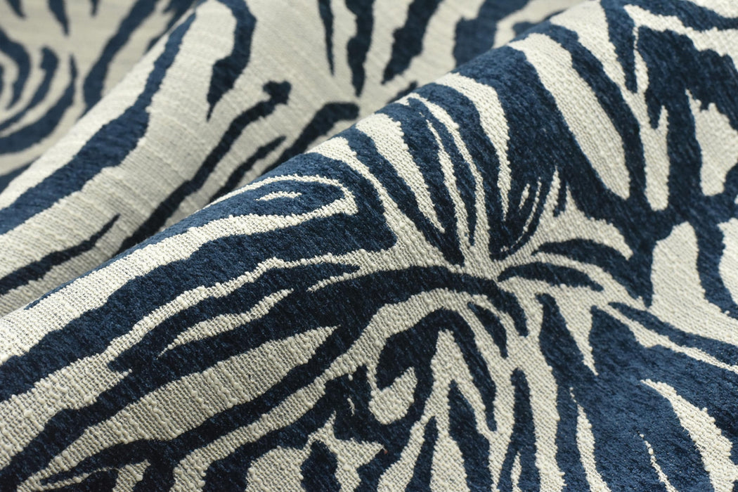 Designer Heavy Weight Navy Blue Chenille Zebra Jacquard Textured Upholstery Fabric|Abstract Animal Skin Print Geometric Woven Decor Fabric