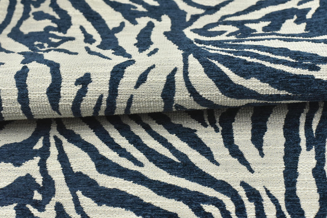 Designer Heavy Weight Navy Blue Chenille Zebra Jacquard Textured Upholstery Fabric|Abstract Animal Skin Print Geometric Woven Decor Fabric