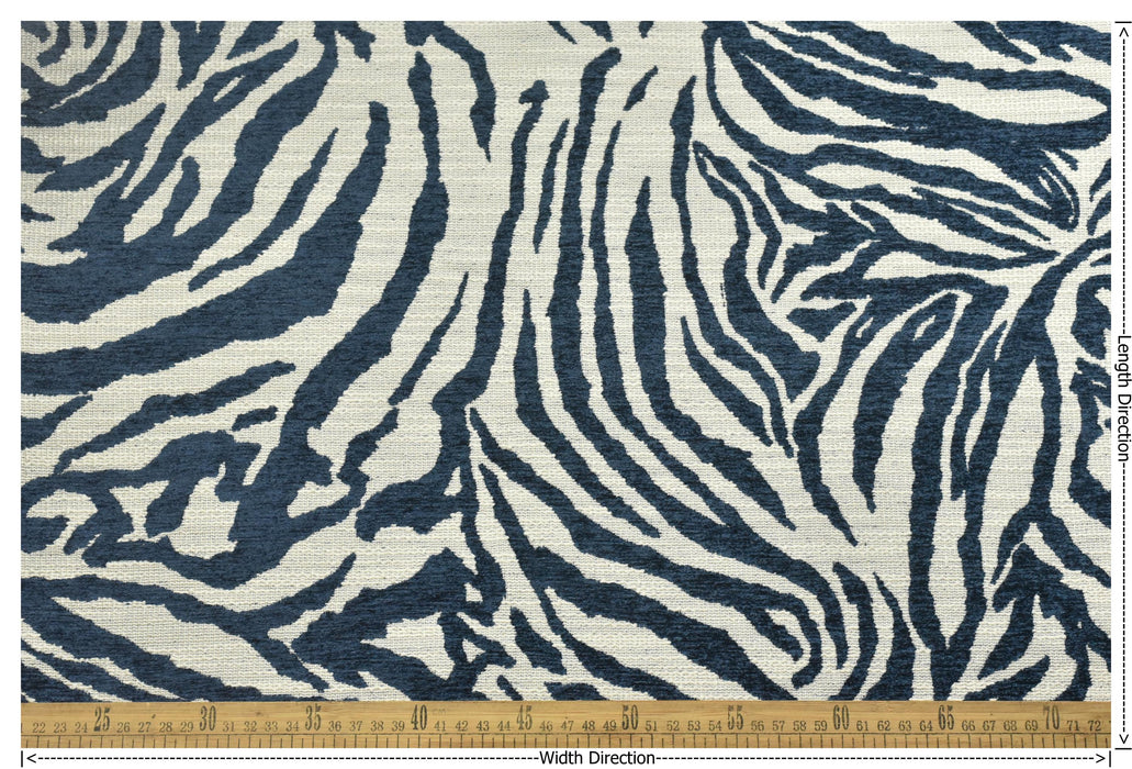 Designer Heavy Weight Navy Blue Chenille Zebra Jacquard Textured Upholstery Fabric|Abstract Animal Skin Print Geometric Woven Decor Fabric