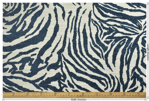 Designer Heavy Weight Navy Blue Chenille Zebra Jacquard Textured Upholstery Fabric|Abstract Animal Skin Print Geometric Woven Decor Fabric