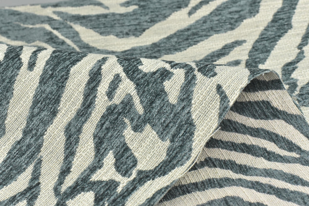 Designer Heavy Weight Smoke Blue Chenille Zebra Jacquard Textured Upholstery Fabric|Abstract Animal Skin Print Geometric Woven Decor Fabric