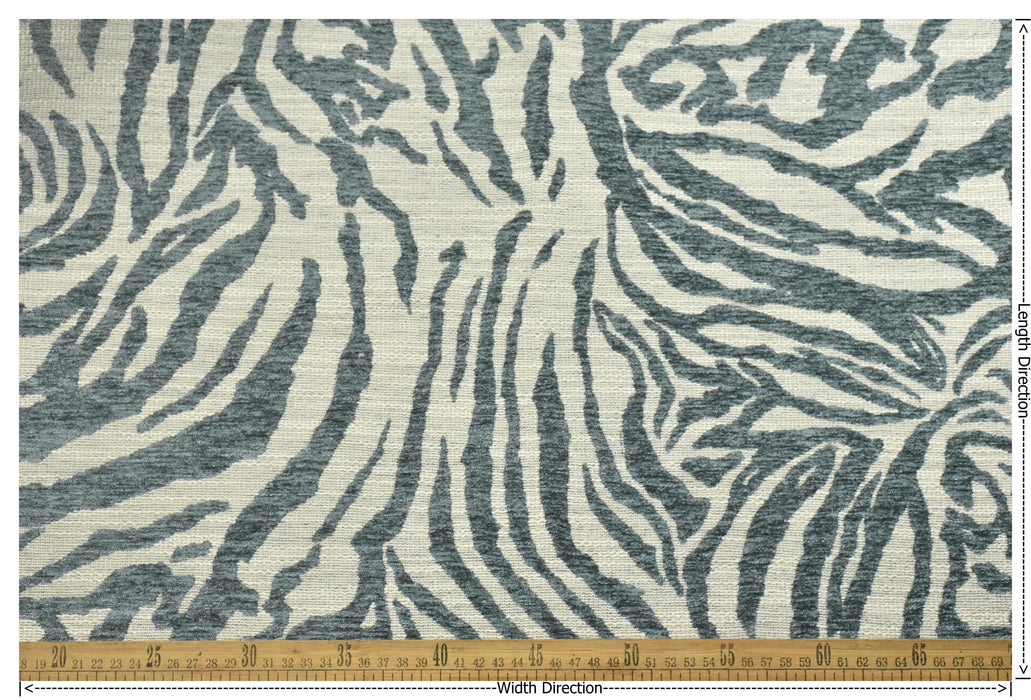 Designer Heavy Weight Smoke Blue Chenille Zebra Jacquard Textured Upholstery Fabric|Abstract Animal Skin Print Geometric Woven Decor Fabric