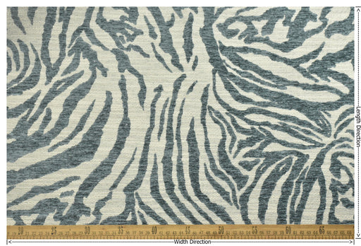 Designer Heavy Weight Smoke Blue Chenille Zebra Jacquard Textured Upholstery Fabric|Abstract Animal Skin Print Geometric Woven Decor Fabric