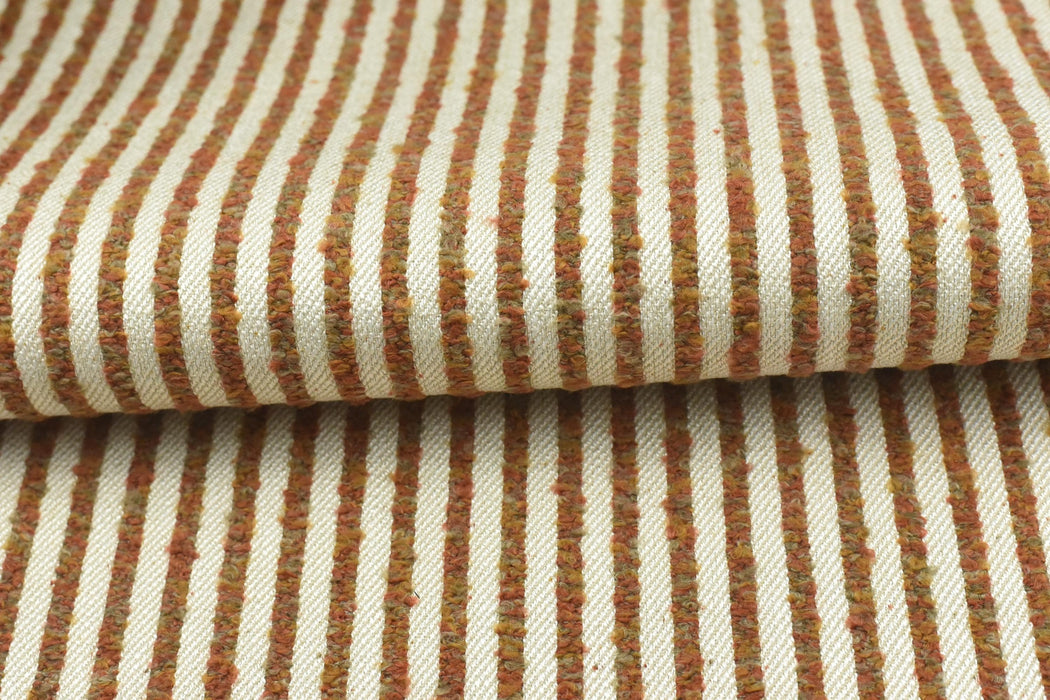Heavy Weight Vinatge Boucle Texture Striped Upholstery Fabric|Cream Rust Olive Woven Fabric for Chair Cushion|Rustic Home Decor Textile