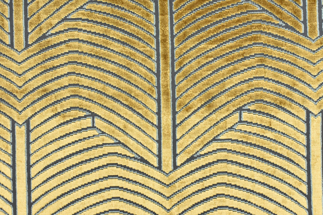 Heavy Weight Gold Pale Blue Geometric Cut Velvet Upholstery Fabric For Chair Pillow|High End Sofa Furniture Reupholstery Fabric
