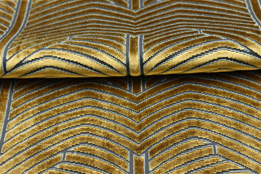 Heavy Weight Gold Pale Blue Geometric Cut Velvet Upholstery Fabric For Chair Pillow|High End Sofa Furniture Reupholstery Fabric