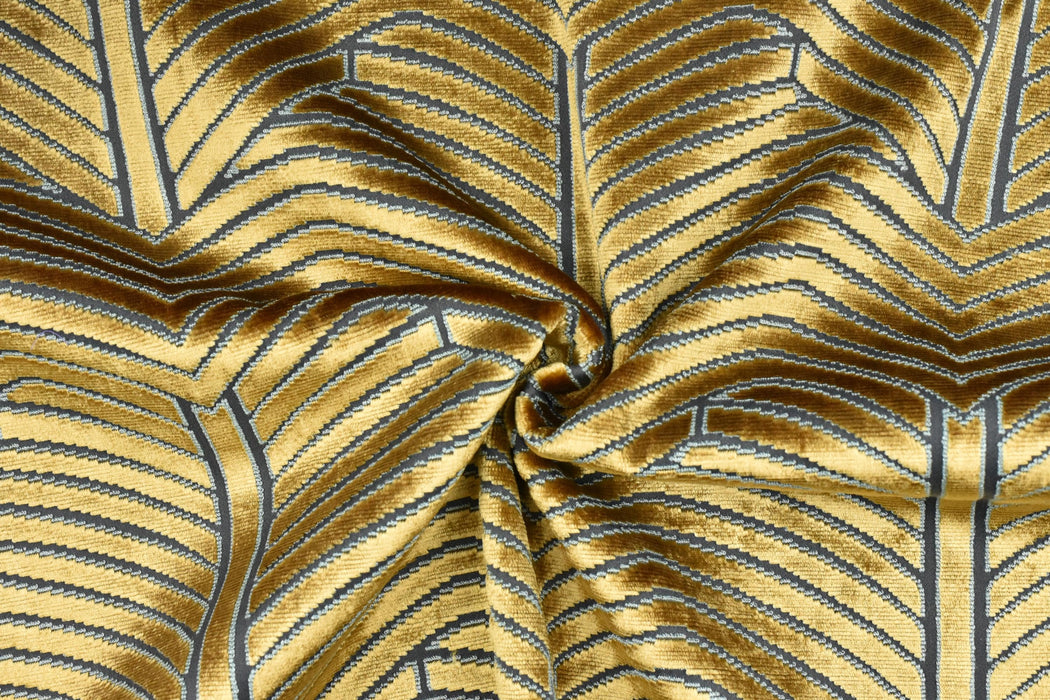 Heavy Weight Gold Pale Blue Geometric Cut Velvet Upholstery Fabric For Chair Pillow|High End Sofa Furniture Reupholstery Fabric