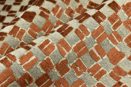 Heavy Weight Wool Blend Geometric Block Pattern Cut Velvet Upholstery Fabric|Rust Brown Beige Grey Fabric|Textured Modern Sofa Chair Fabric
