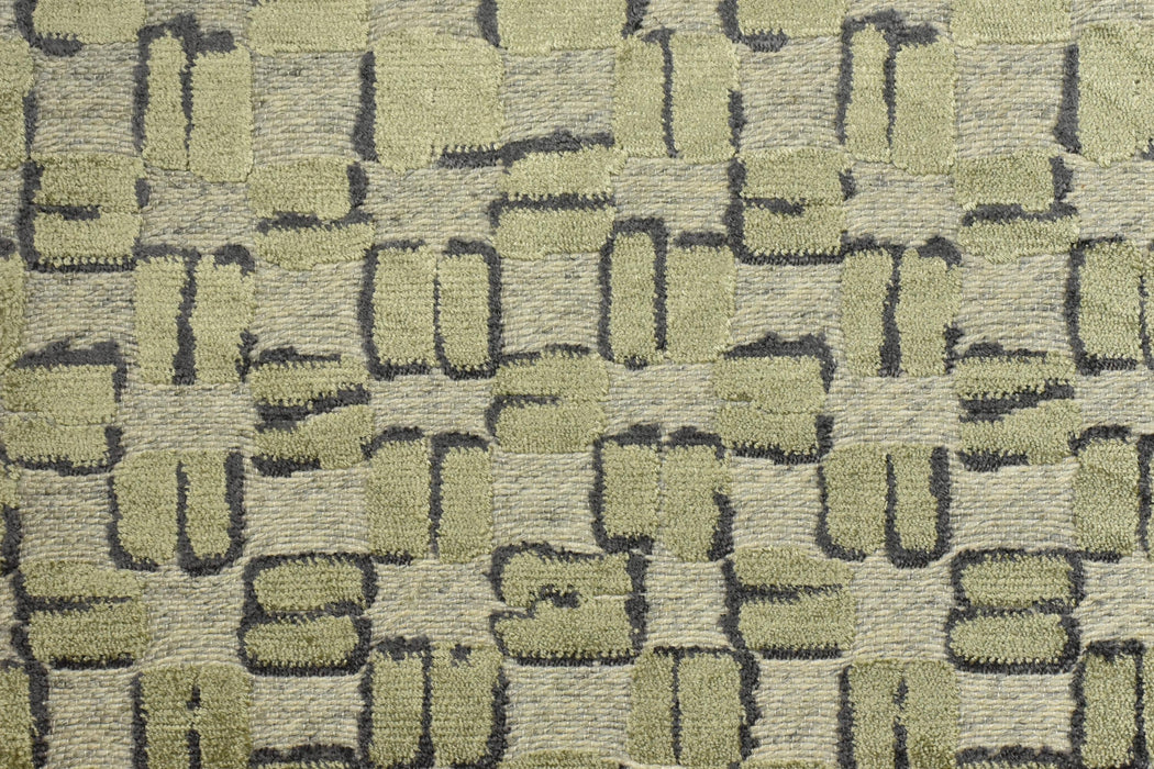 Heavy Weight Wool Blend Geometric Block Pattern Cut Velvet Upholstery Fabric|Light Green Beige Grey Fabric|Textured Modern Sofa Chair Fabric