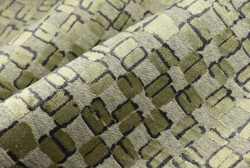 Heavy Weight Wool Blend Geometric Block Pattern Cut Velvet Upholstery Fabric|Light Green Beige Grey Fabric|Textured Modern Sofa Chair Fabric