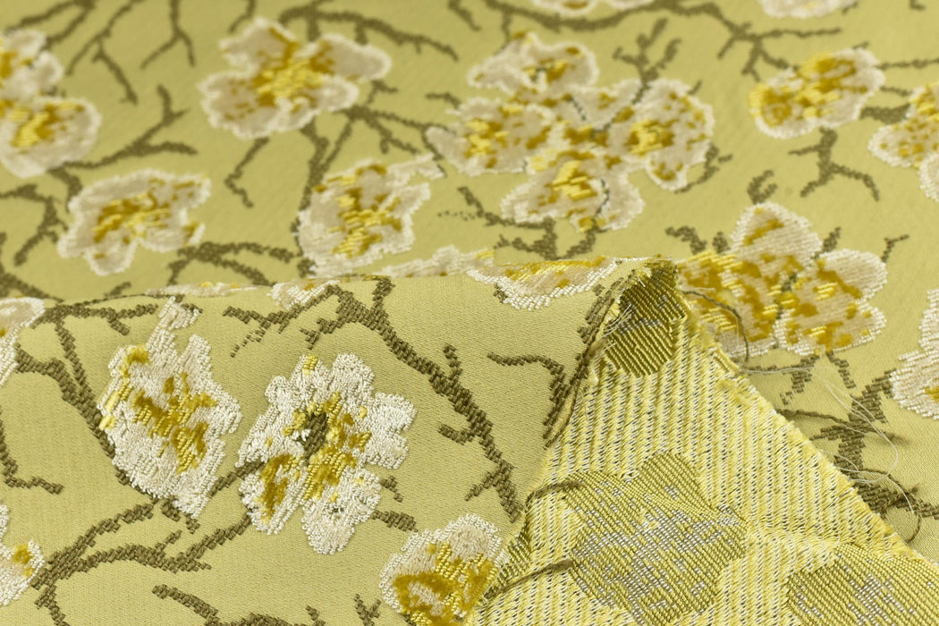 Heavyweight Vintage Chartreuse Gold Floral Cut Velvet Upholstery Fabric For Chair|Luxury Flower Sofa Fabric|French Country Furniture Fabric