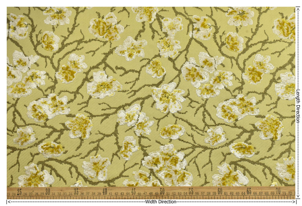 Heavyweight Vintage Chartreuse Gold Floral Cut Velvet Upholstery Fabric For Chair|Luxury Flower Sofa Fabric|French Country Furniture Fabric