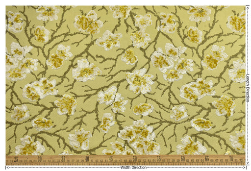 Heavyweight Vintage Chartreuse Gold Floral Cut Velvet Upholstery Fabric For Chair|Luxury Flower Sofa Fabric|French Country Furniture Fabric
