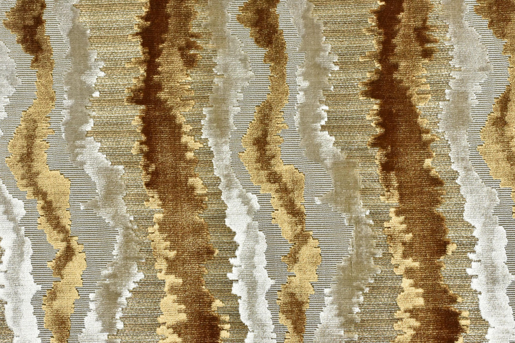 Heav Weight Gold Beige Cut Velvet Uphosletry Fabric|Abstract Wavy Stripe Upholstery|Luxury Interior Design Fabric For Chair Sofa Pillow