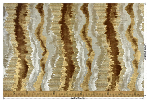Heav Weight Gold Beige Cut Velvet Uphosletry Fabric|Abstract Wavy Stripe Upholstery|Luxury Interior Design Fabric For Chair Sofa Pillow