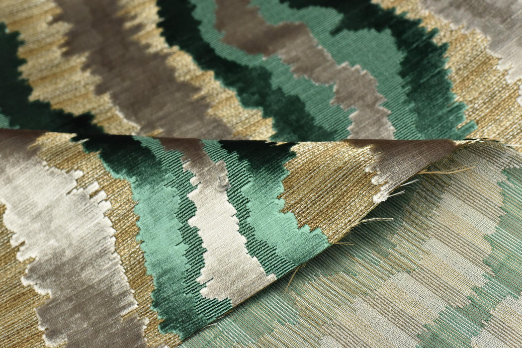 Heav Weight Turquoise Gold Cut Velvet Uphosletry Fabric|Abstract Wavy Stripe Upholstery|Luxury Interior Design Fabric For Chair Sofa Pillow