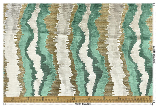 Heav Weight Turquoise Gold Cut Velvet Uphosletry Fabric|Abstract Wavy Stripe Upholstery|Luxury Interior Design Fabric For Chair Sofa Pillow
