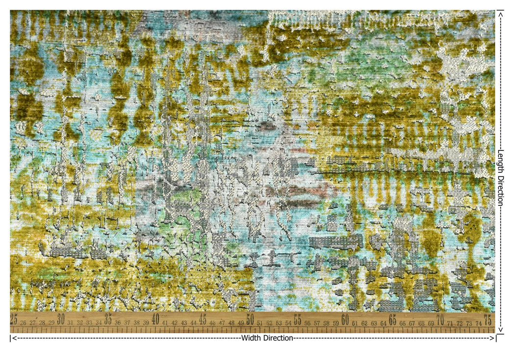 Heavy Weight Abstract Cut Velvet Upholstery Fabric For Chair|Luxury Turquoise Gold Sage Fabric For Cushion|Rustic Furniture Fabric