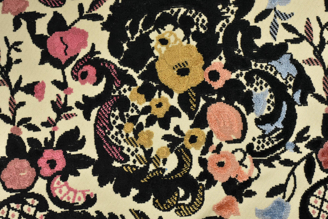 Heavy Weight Black Pink Gold Blue Floral Basket Raised Cut Velvet Upholstery Fabric For Chair|High End Colorful Velvet Fabric For Furniture