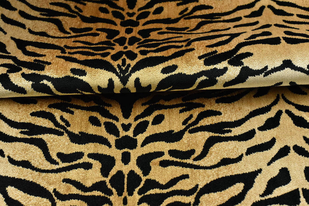 Heavy Weight Luxury Black Gold Tiger Stripe Animal Print Cut Velvet Upholstery Fabric For Chair Couch|Abstract Geometric Wild Animal Fabric