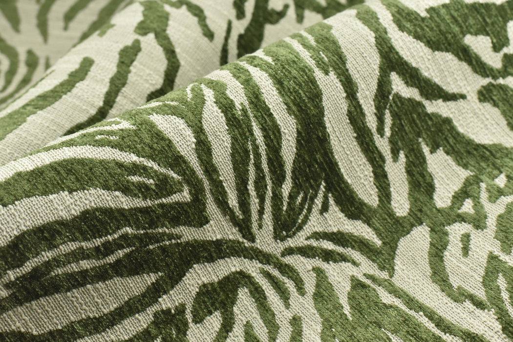 Designer Heavy Weight Green Cream Chenille Zebra Jacquard Textured Upholstery Fabric|Abstract Animal Skin Print Geometric Woven Decor Fabric