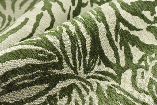 Designer Heavy Weight Green Cream Chenille Zebra Jacquard Textured Upholstery Fabric|Abstract Animal Skin Print Geometric Woven Decor Fabric