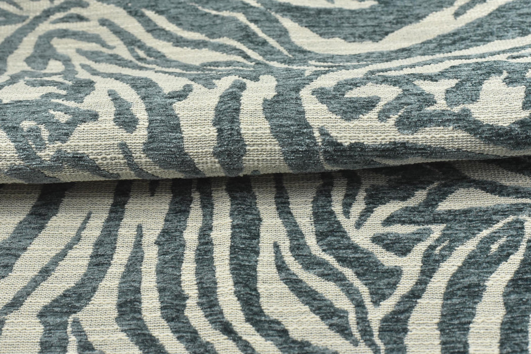 Designer Heavy Weight Smoke Blue Chenille Zebra Jacquard Textured Upholstery Fabric|Abstract Animal Skin Print Geometric Woven Decor Fabric
