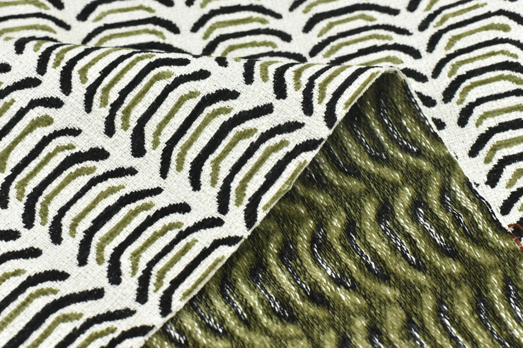 Heavy Weight Black Green Geometric Upholstery Fabric|Modern Arc Pattern Sofa Fabric|Cotton Blend Furniture Fabric For Accent Chair Cushion