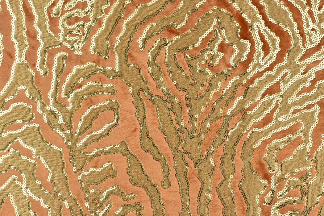 Heavy Weight Luxury Green Gold Sequin Embroidered Zebra Cut Velvet Upholstery Fabric|Designer Abstract Striped Fabric for Sofa and Chair