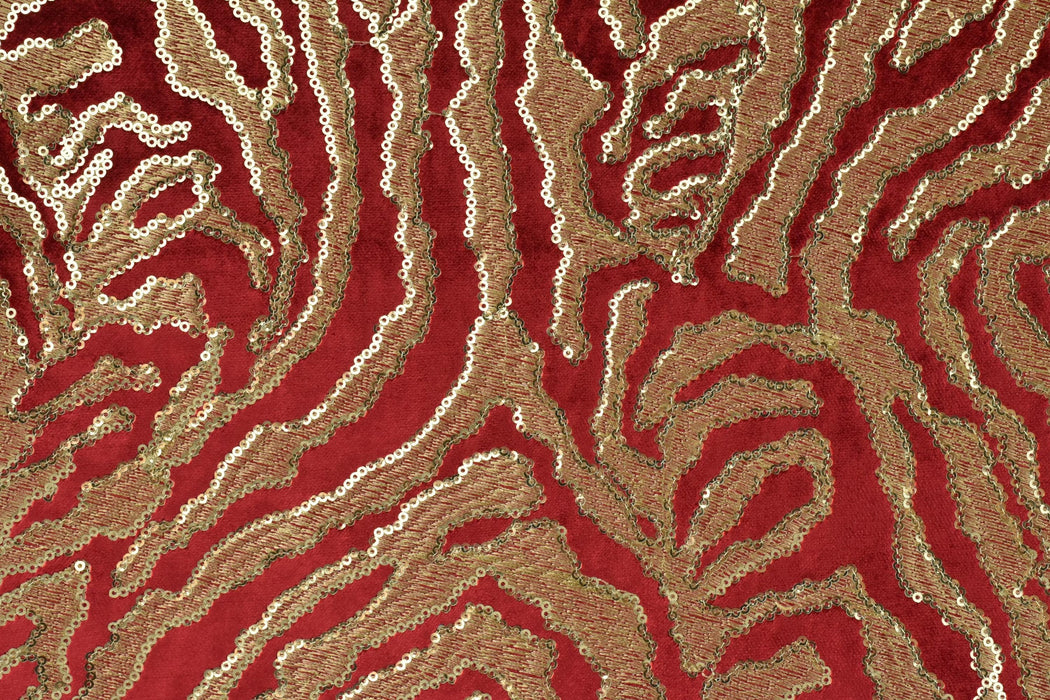 Heavy Weight Luxury Green Gold Sequin Embroidered Zebra Cut Velvet Upholstery Fabric|Designer Abstract Striped Fabric for Sofa and Chair
