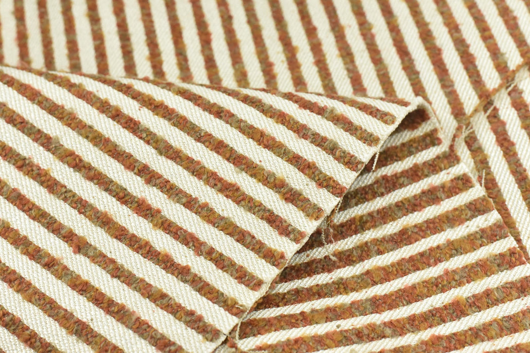 Heavy Weight Vinatge Boucle Texture Striped Upholstery Fabric|Cream Rust Olive Woven Fabric for Chair Cushion|Rustic Home Decor Textile
