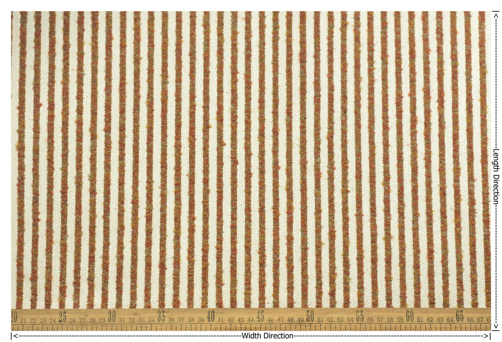 Heavy Weight Vinatge Boucle Texture Striped Upholstery Fabric|Cream Rust Olive Woven Fabric for Chair Cushion|Rustic Home Decor Textile