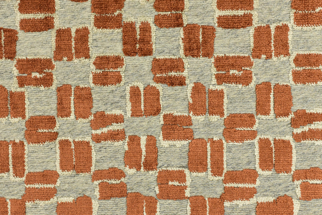 Heavy Weight Wool Blend Geometric Block Pattern Cut Velvet Upholstery Fabric|Rust Brown Beige Grey Fabric|Textured Modern Sofa Chair Fabric