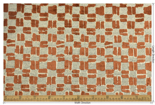 Heavy Weight Wool Blend Geometric Block Pattern Cut Velvet Upholstery Fabric|Rust Brown Beige Grey Fabric|Textured Modern Sofa Chair Fabric