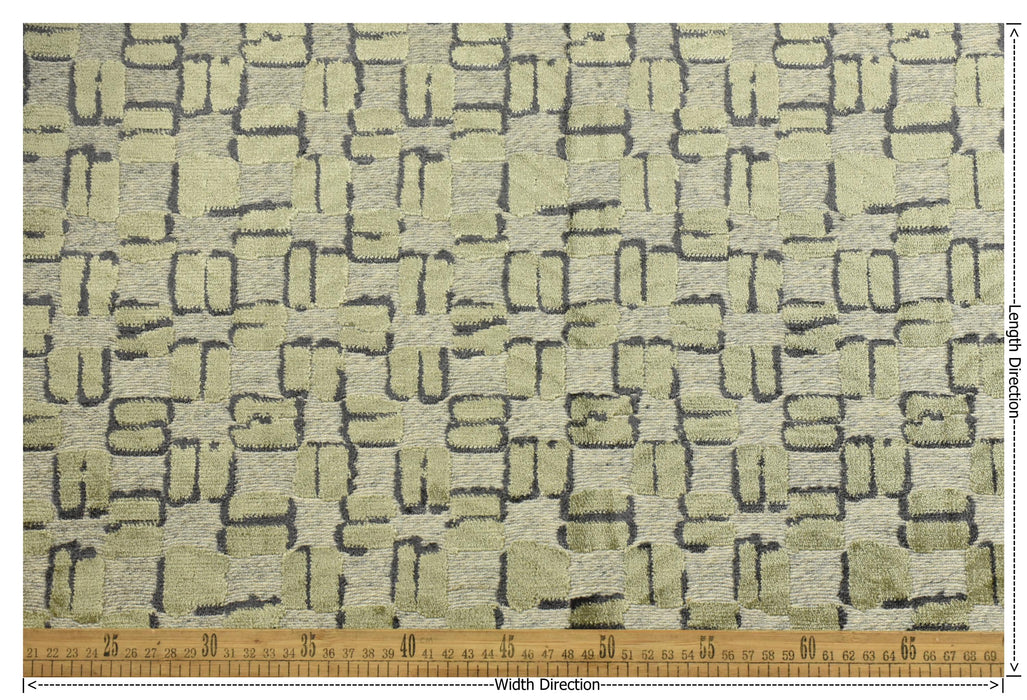 Heavy Weight Wool Blend Geometric Block Pattern Cut Velvet Upholstery Fabric|Light Green Beige Grey Fabric|Textured Modern Sofa Chair Fabric