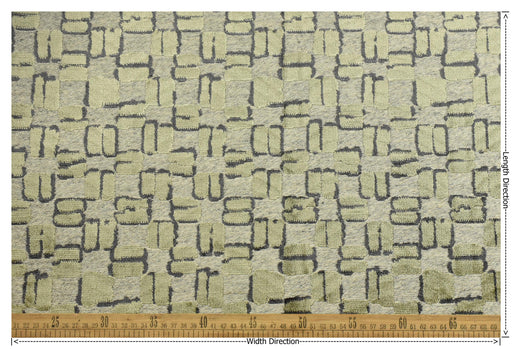 Heavy Weight Wool Blend Geometric Block Pattern Cut Velvet Upholstery Fabric|Light Green Beige Grey Fabric|Textured Modern Sofa Chair Fabric