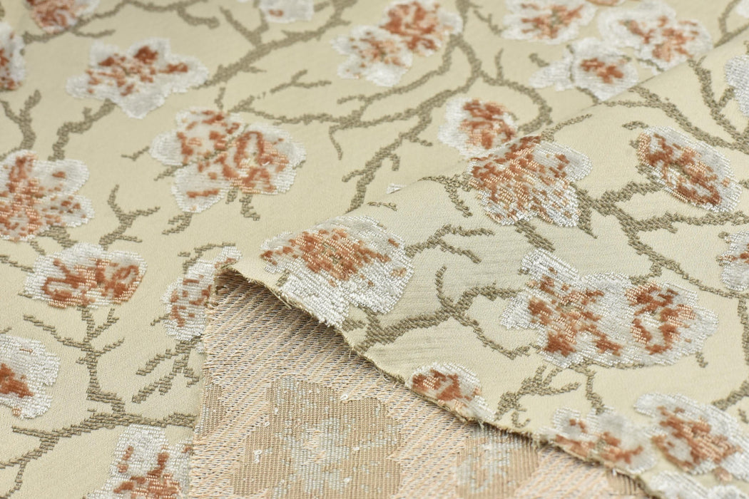 Heavyweight Vintage Rust Off White Floral Cut Velvet Upholstery Fabric For Chair|Luxury Flower Sofa Fabric|French Country Furniture Fabric