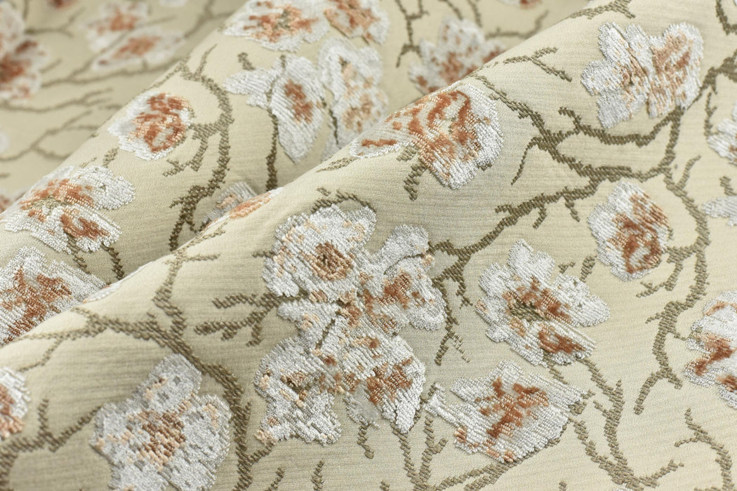 Heavyweight Vintage Rust Off White Floral Cut Velvet Upholstery Fabric For Chair|Luxury Flower Sofa Fabric|French Country Furniture Fabric