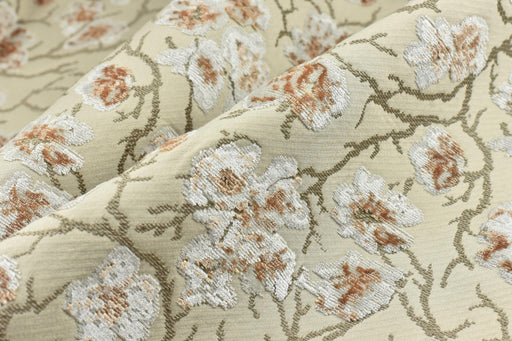 Heavyweight Vintage Rust Off White Floral Cut Velvet Upholstery Fabric For Chair|Luxury Flower Sofa Fabric|French Country Furniture Fabric