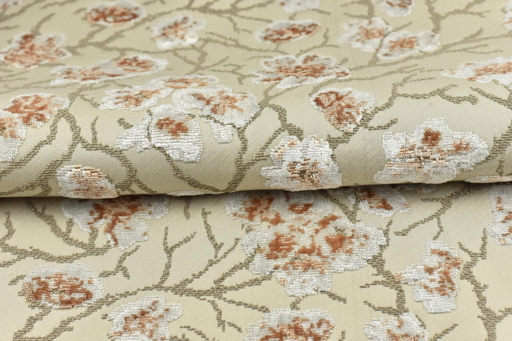 Heavyweight Vintage Rust Off White Floral Cut Velvet Upholstery Fabric For Chair|Luxury Flower Sofa Fabric|French Country Furniture Fabric