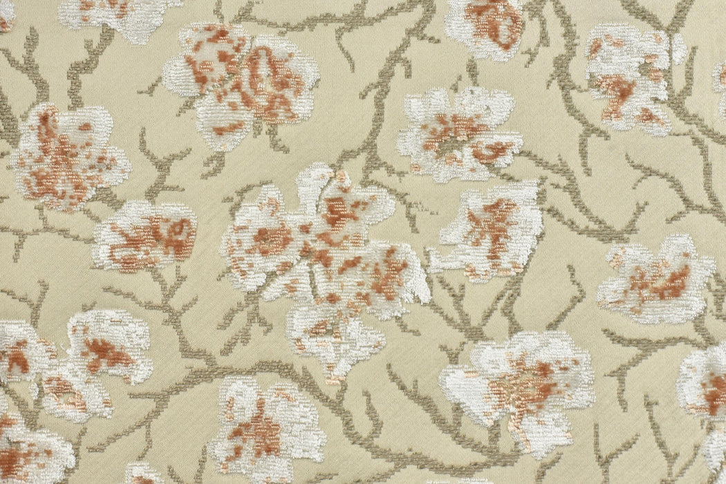 Heavyweight Vintage Rust Off White Floral Cut Velvet Upholstery Fabric For Chair|Luxury Flower Sofa Fabric|French Country Furniture Fabric