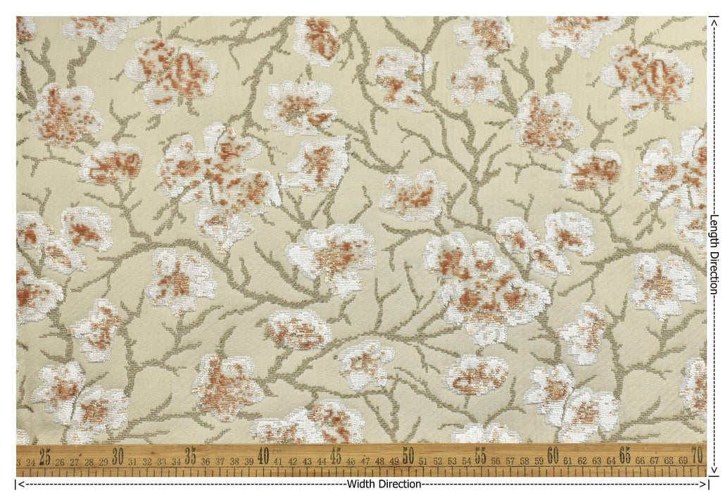 Heavyweight Vintage Rust Off White Floral Cut Velvet Upholstery Fabric For Chair|Luxury Flower Sofa Fabric|French Country Furniture Fabric