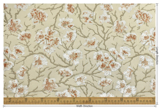 Heavyweight Vintage Rust Off White Floral Cut Velvet Upholstery Fabric For Chair|Luxury Flower Sofa Fabric|French Country Furniture Fabric